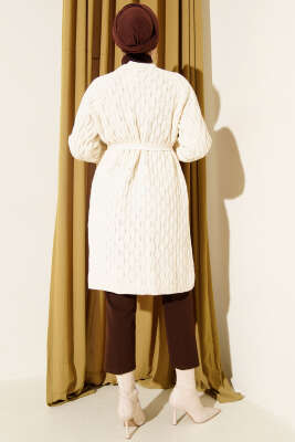 Damla Kabartmalı Triko Hırka Ekru - Hırka