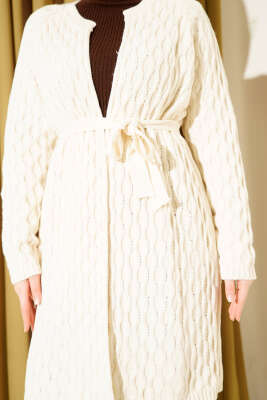 Damla Kabartmalı Triko Hırka Ekru - Hırka