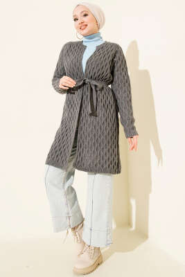 Damla Kabartmalı Triko Hırka Füme - Günün Seçilenleri