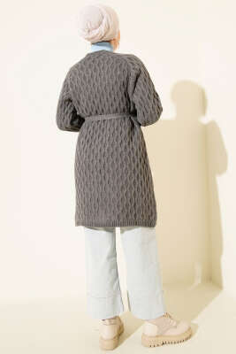 Damla Kabartmalı Triko Hırka Füme - Hırka