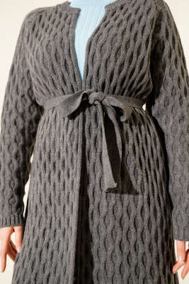 Damla Kabartmalı Triko Hırka Füme - Hırka