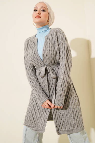 Damla Kabartmalı Triko Hırka Gri - Günün Seçilenleri