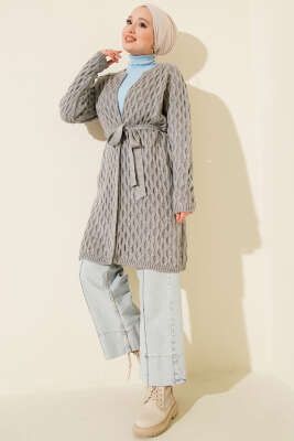 Damla Kabartmalı Triko Hırka Gri - Günün Seçilenleri