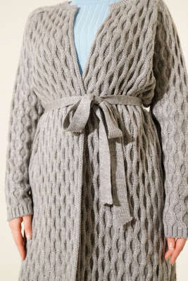 Damla Kabartmalı Triko Hırka Gri - Günün Seçilenleri