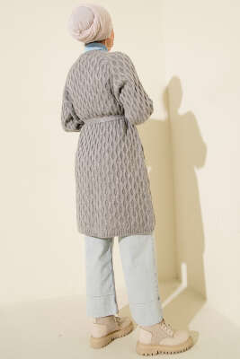 Damla Kabartmalı Triko Hırka Gri - Hırka