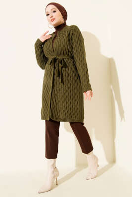 Damla Kabartmalı Triko Hırka Haki - Hırka