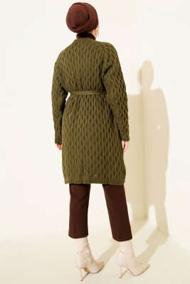 Damla Kabartmalı Triko Hırka Haki - Hırka