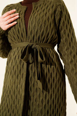 Damla Kabartmalı Triko Hırka Haki - Hırka