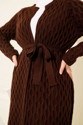 Damla Kabartmalı Triko Hırka Kahverengi - Günün Seçilenleri