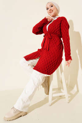 Damla Kabartmalı Triko Hırka Kırmızı - Günün Seçilenleri