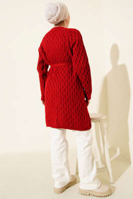 Damla Kabartmalı Triko Hırka Kırmızı - Hırka