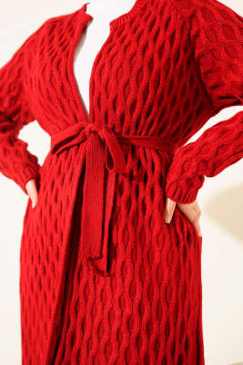 Damla Kabartmalı Triko Hırka Kırmızı - Hırka