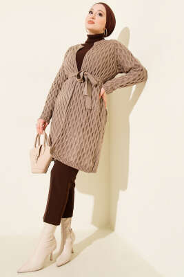 Damla Kabartmalı Triko Hırka Latte - Günün Seçilenleri