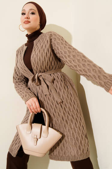 Damla Kabartmalı Triko Hırka Latte - Hırka