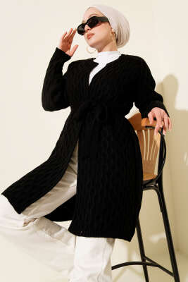 Damla Kabartmalı Triko Hırka Siyah 