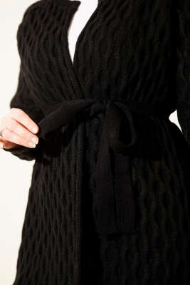 Damla Kabartmalı Triko Hırka Siyah - Hırka