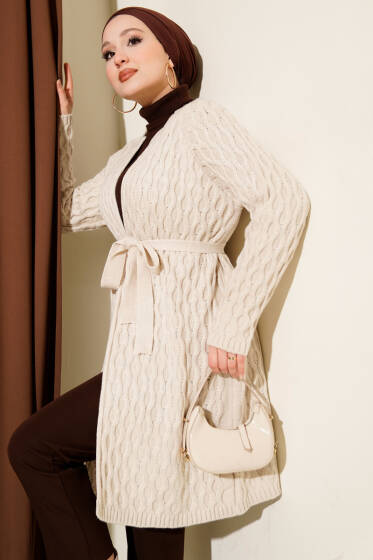 Damla Kabartmalı Triko Hırka Taş - Hırka