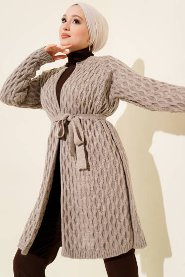 Damla Kabartmalı Triko Hırka Vizon - Günün Seçilenleri