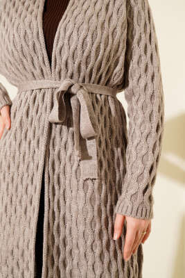 Damla Kabartmalı Triko Hırka Vizon - Hırka