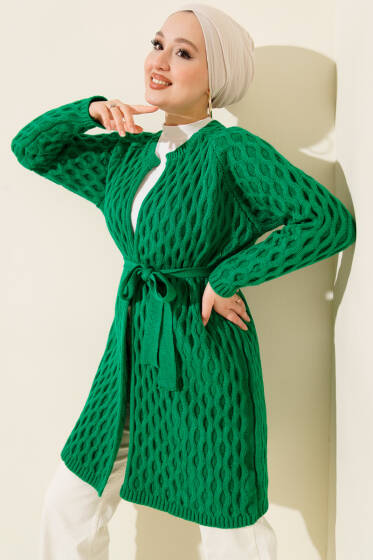 Damla Kabartmalı Triko Hırka Yeşil - Hırka