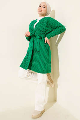 Damla Kabartmalı Triko Hırka Yeşil - Hırka