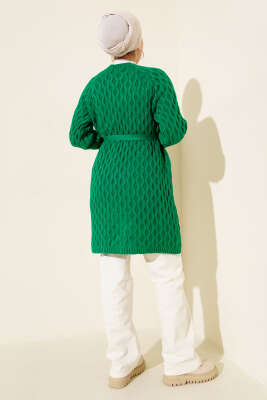 Damla Kabartmalı Triko Hırka Yeşil - Hırka