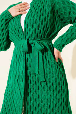 Damla Kabartmalı Triko Hırka Yeşil - Hırka