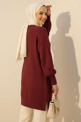 Damla Kabartmalı Yumoş Triko Tunik Bordo - Tunik