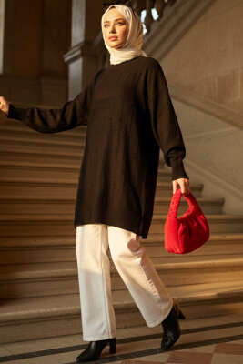 Damla Kabartmalı Yumoş Triko Tunik Siyah - 300-500 TL Ürünler