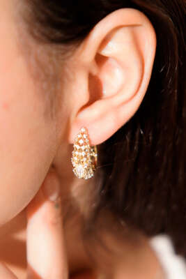 Damla Model Taşlı Küpe Gold - DEMİR BİJUTERİ