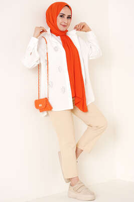 Damla Taş Süslemeli Gömlek Ekru - Gömlek