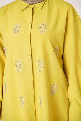 Damla Taş Süslemeli Gömlek Neon Yeşil - Gömlek