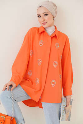 Damla Taş Süslemeli Gömlek Oranj 