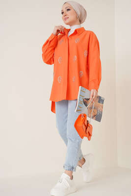 Damla Taş Süslemeli Gömlek Oranj - Gömlek