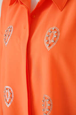 Damla Taş Süslemeli Gömlek Oranj - Gömlek