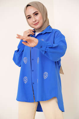 Damla Taş Süslemeli Gömlek Saks - FİXAY