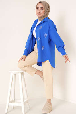 Damla Taş Süslemeli Gömlek Saks - Gömlek