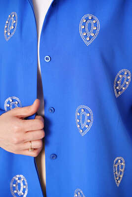 Damla Taş Süslemeli Gömlek Saks - Gömlek