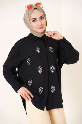 Damla Taş Süslemeli Gömlek Siyah 