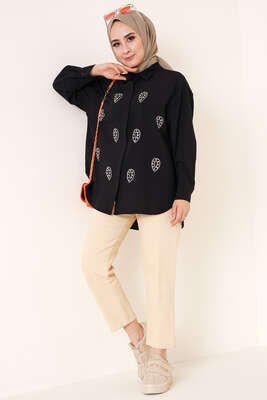 Damla Taş Süslemeli Gömlek Siyah - Gömlek