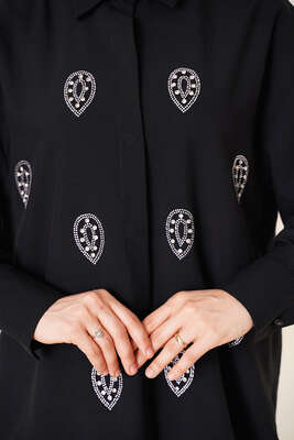 Damla Taş Süslemeli Gömlek Siyah - Gömlek