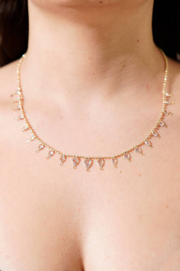 Damla Taşlı Sıralı Kolye Gold - Kolye