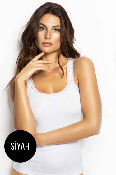 Dantel Askılı Atlet Siyah - Kalın Askılı Atlet