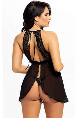 Dantel Bağcıklı İnce Askılı Fantezi İç Giyim Siyah - Fantezi İç Giyim