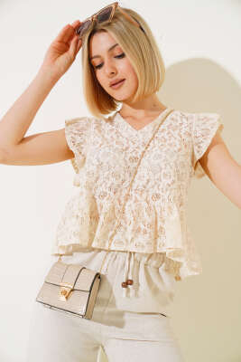 Dantel Bluz Bej - ESTELLE