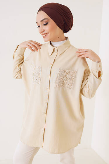 Dantel Cepli Gömlek Bej - Gömlek