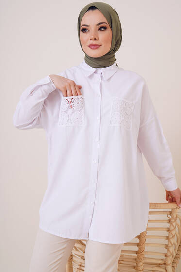 Dantel Cepli Gömlek Beyaz - Gömlek