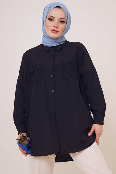 Dantel Cepli Gömlek Siyah - Gömlek