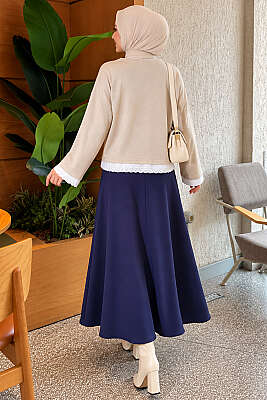 Dantel Detaylı Basic Tunik Bej - Tunik