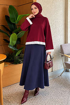 Dantel Detaylı Basic Tunik Bordo - Tunik